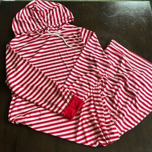 Red and White Striped Hoodie and Pants Set
